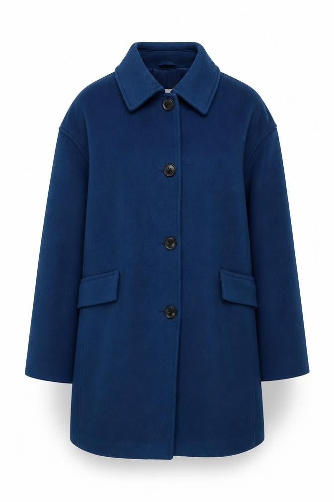 Marks & Spencer Women's Blue Wool Blend Mid-Length Overcoat Size 14
