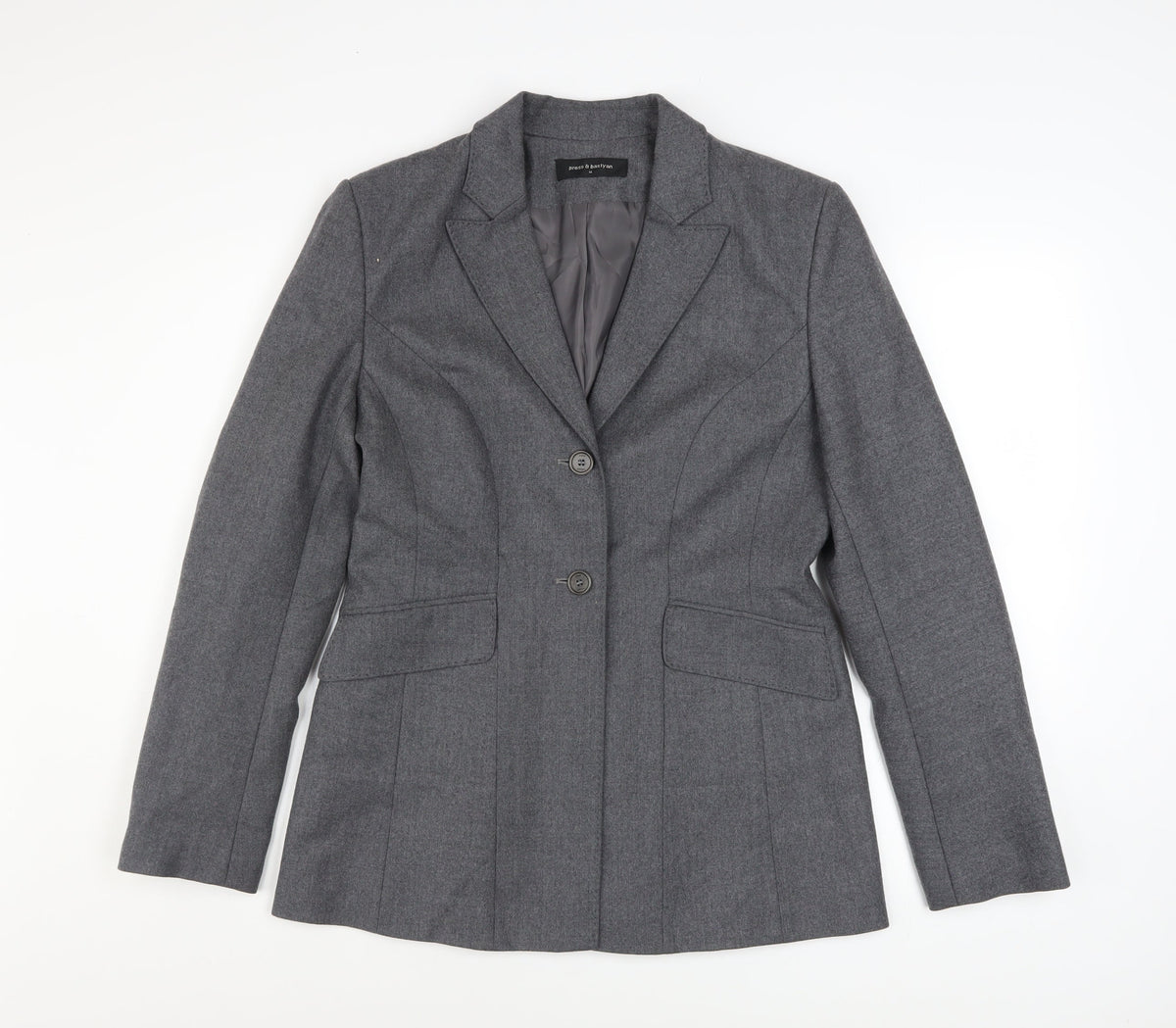 Press & Bastyan Women's Grey Size 14 Classic Two-Button Blazer