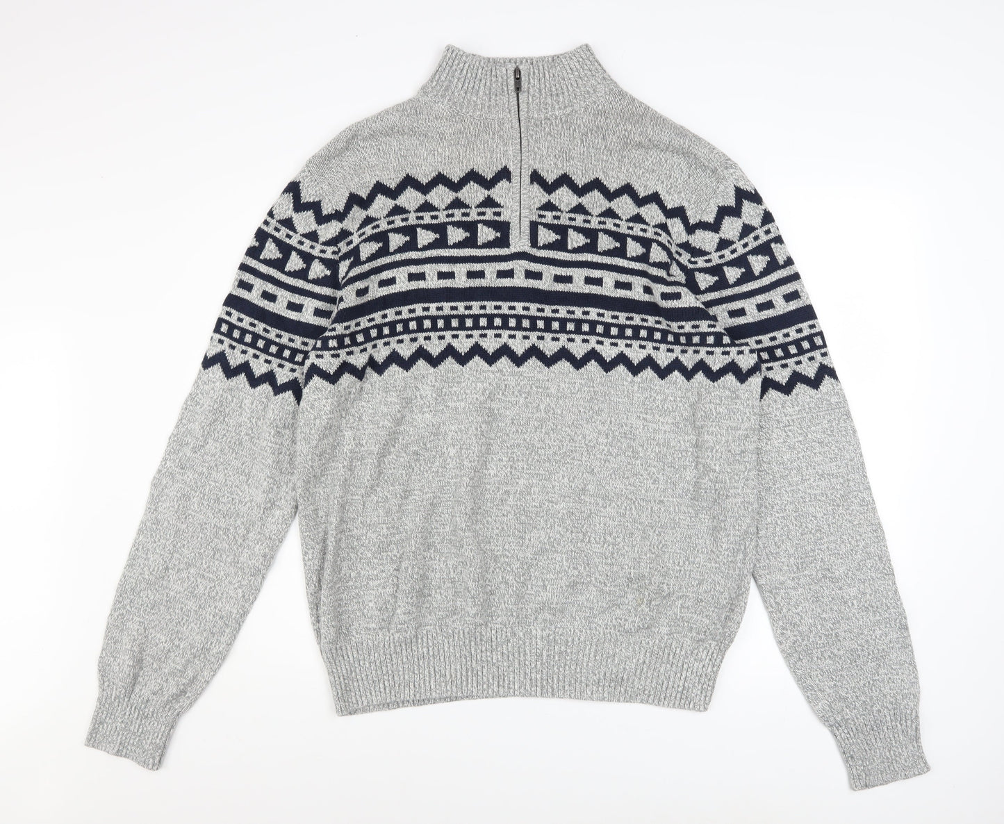 Urban Pipeline Men’s Grey Fair Isle Half Zip Jumper XL Cotton Blend