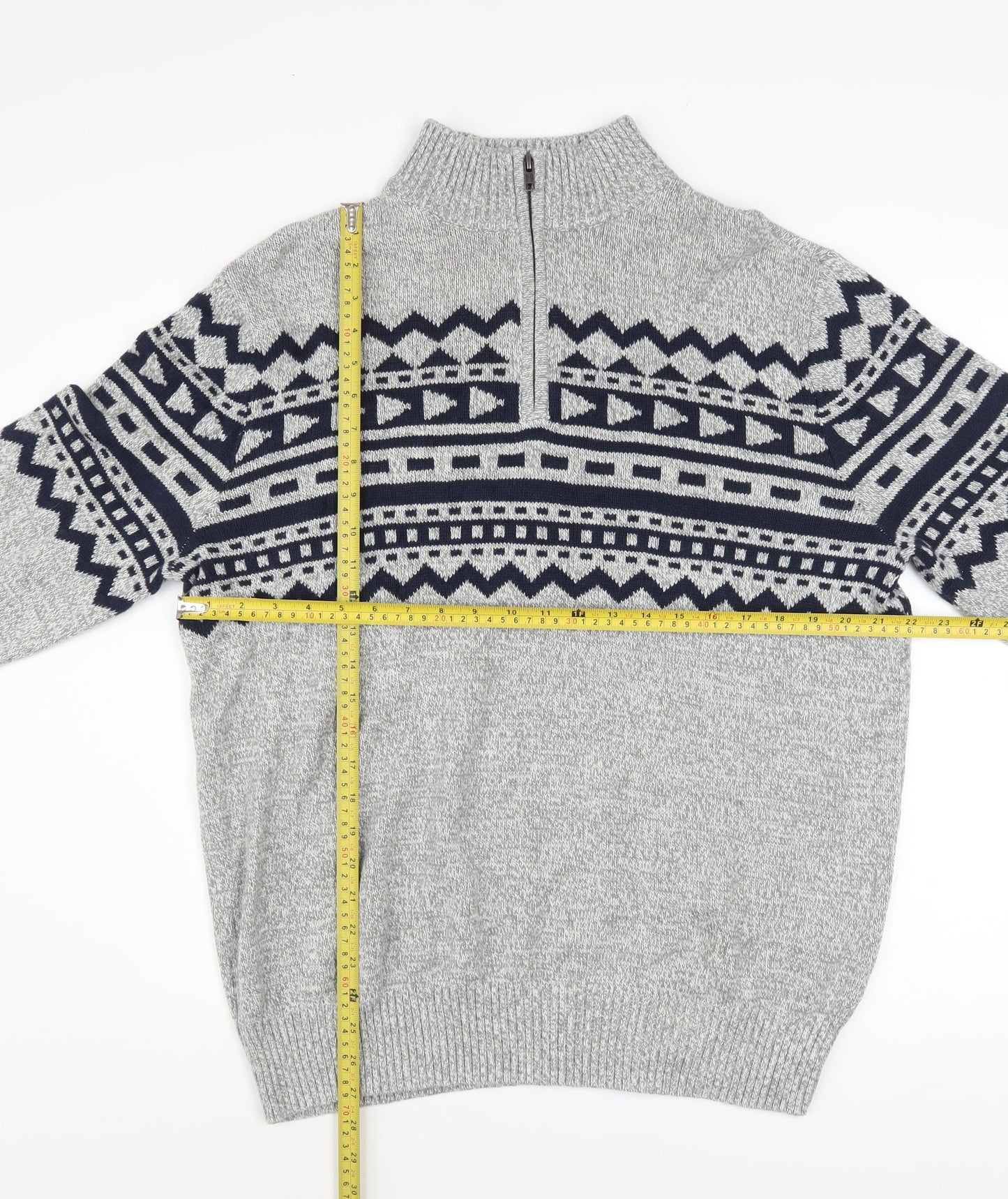 Urban Pipeline Men’s Grey Fair Isle Half Zip Jumper XL Cotton Blend