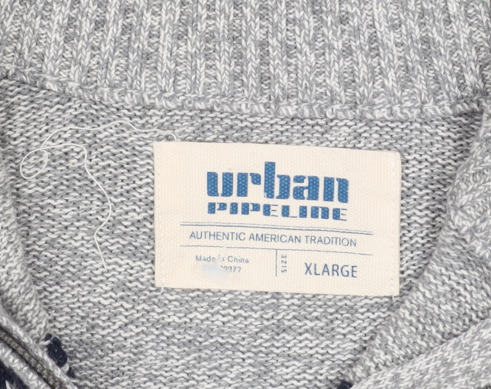 Urban Pipeline Men’s Grey Fair Isle Half Zip Jumper XL Cotton Blend