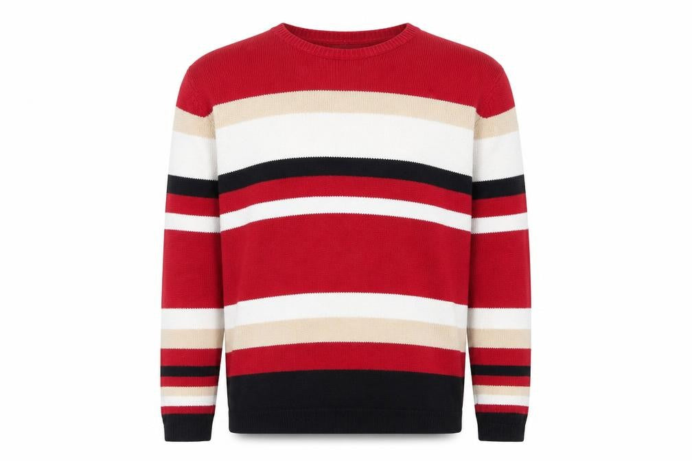 Croft & Barrow Men Red Cotton Striped Crew Neck Pullover Jumper XL