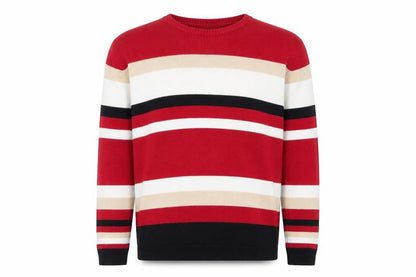 Croft & Barrow Men Red Cotton Striped Crew Neck Pullover Jumper XL