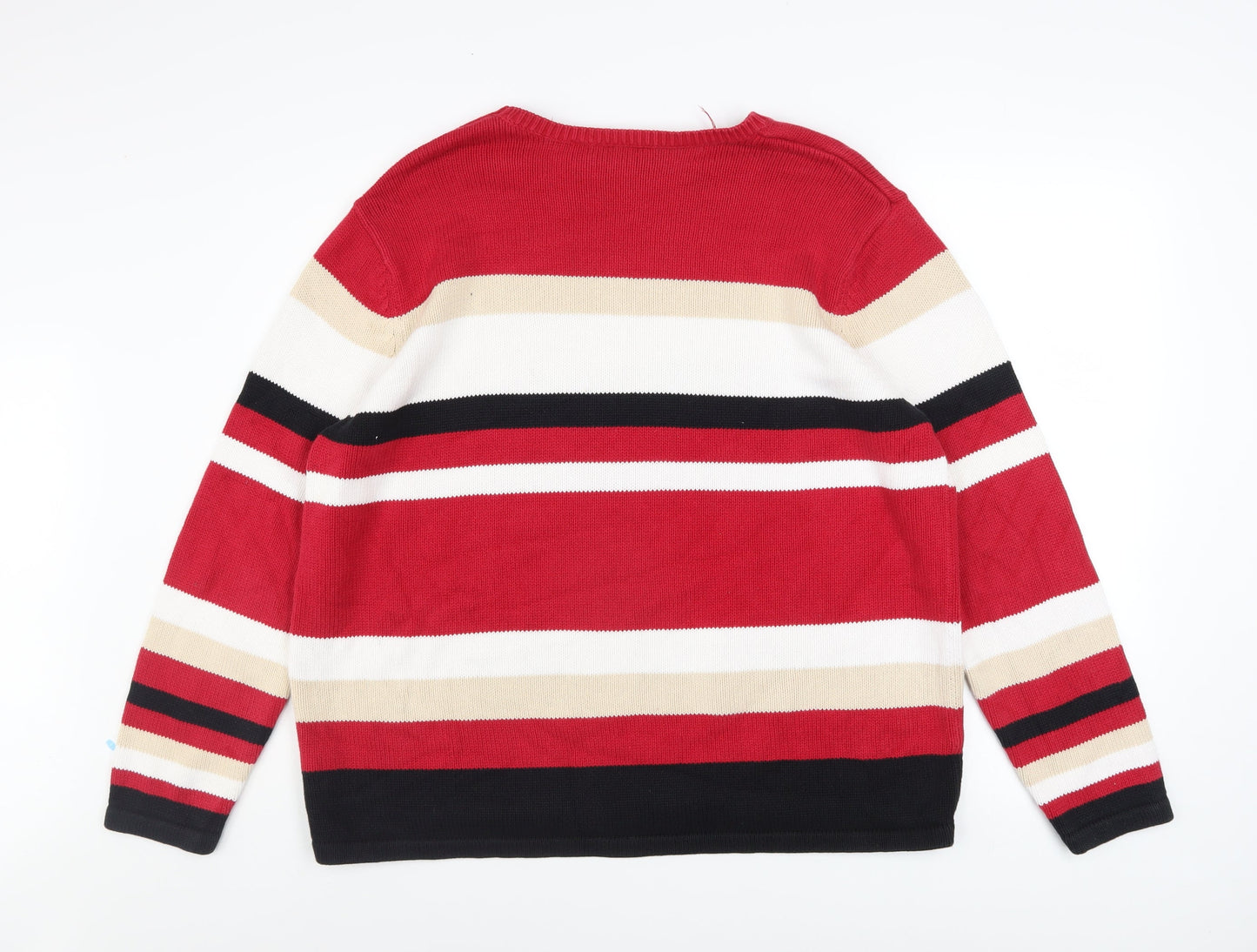 Croft & Barrow Men Red Cotton Striped Crew Neck Pullover Jumper XL