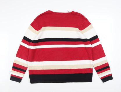 Croft & Barrow Men Red Cotton Striped Crew Neck Pullover Jumper XL