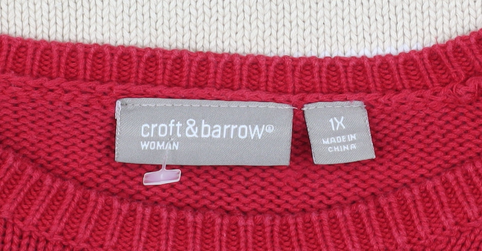 Croft & Barrow Men Red Cotton Striped Crew Neck Pullover Jumper XL