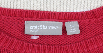 Croft & Barrow Men Red Cotton Striped Crew Neck Pullover Jumper XL