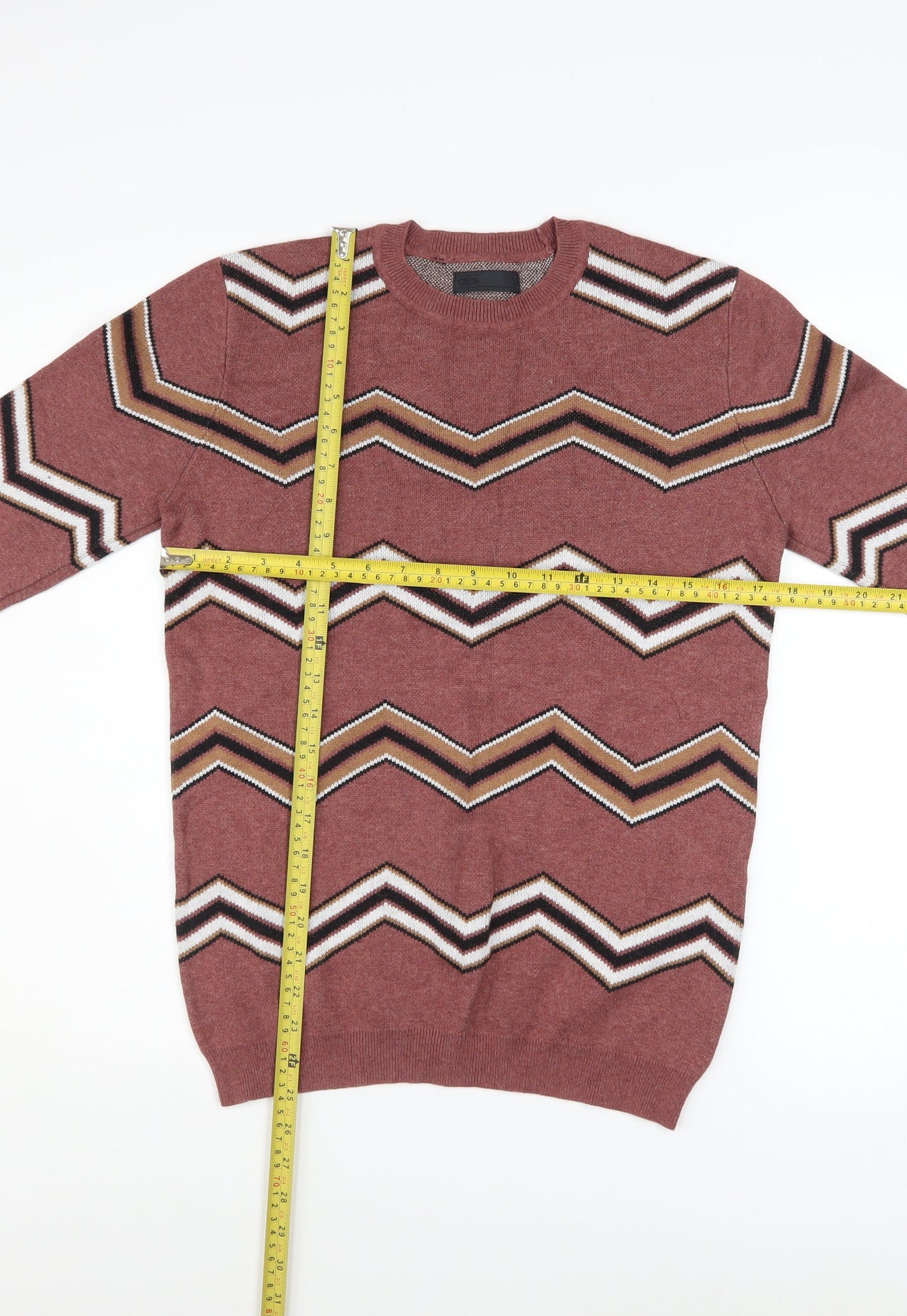 ASOS Men's Brown Geometric Crew Neck Cotton Jumper XS
