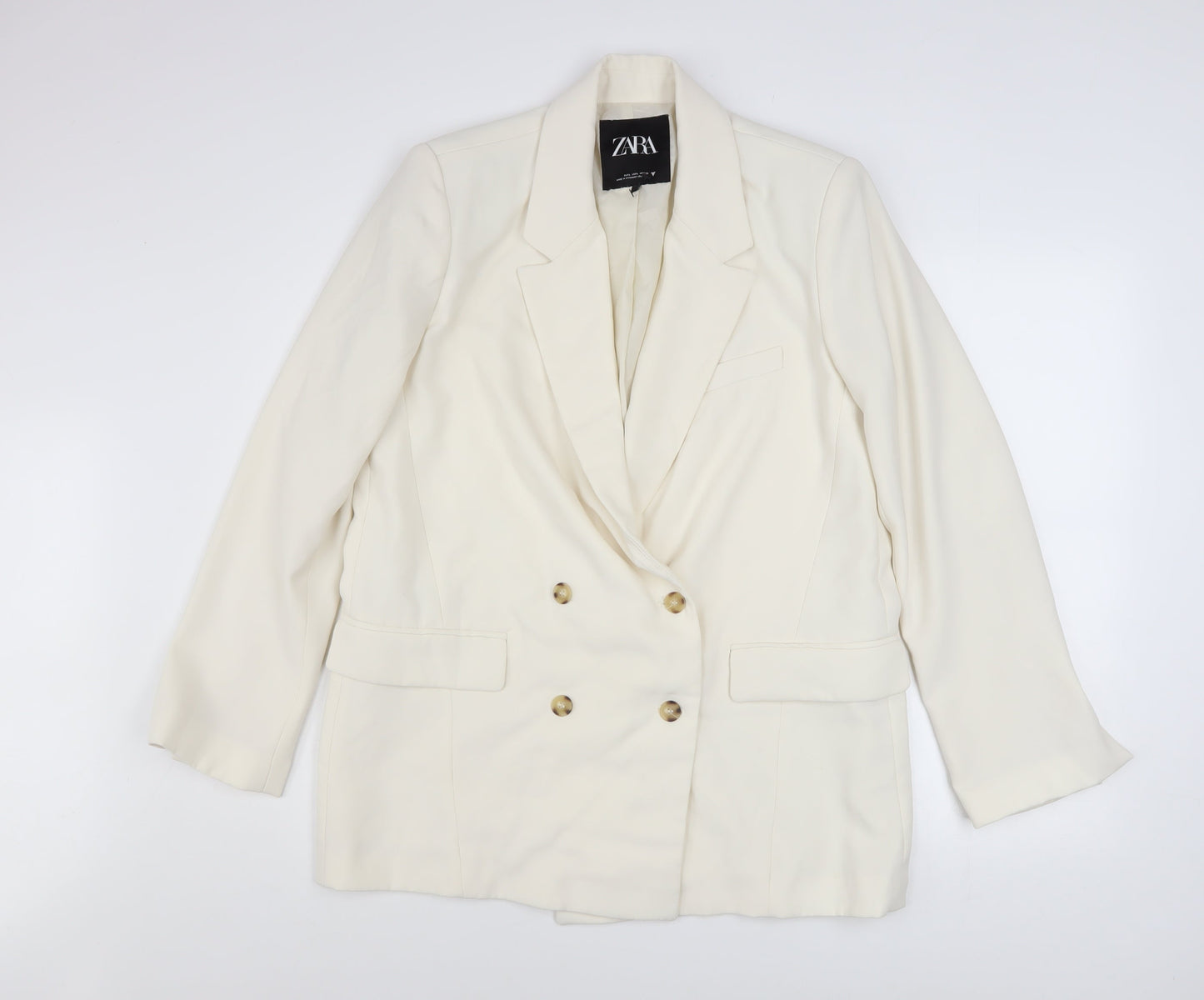 Zara Women’s Ivory Double-Breasted Blazer Jacket L Tailored Workwear