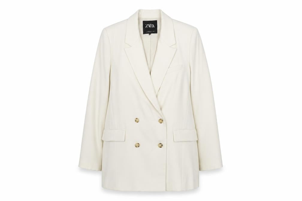 Zara Women’s Ivory Double-Breasted Blazer Jacket L Tailored Workwear