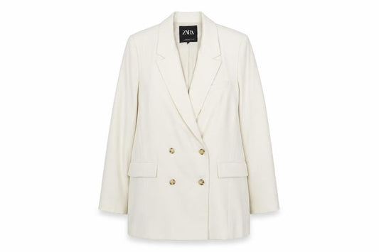 Zara Women’s Ivory Double-Breasted Blazer Jacket L Tailored Workwear