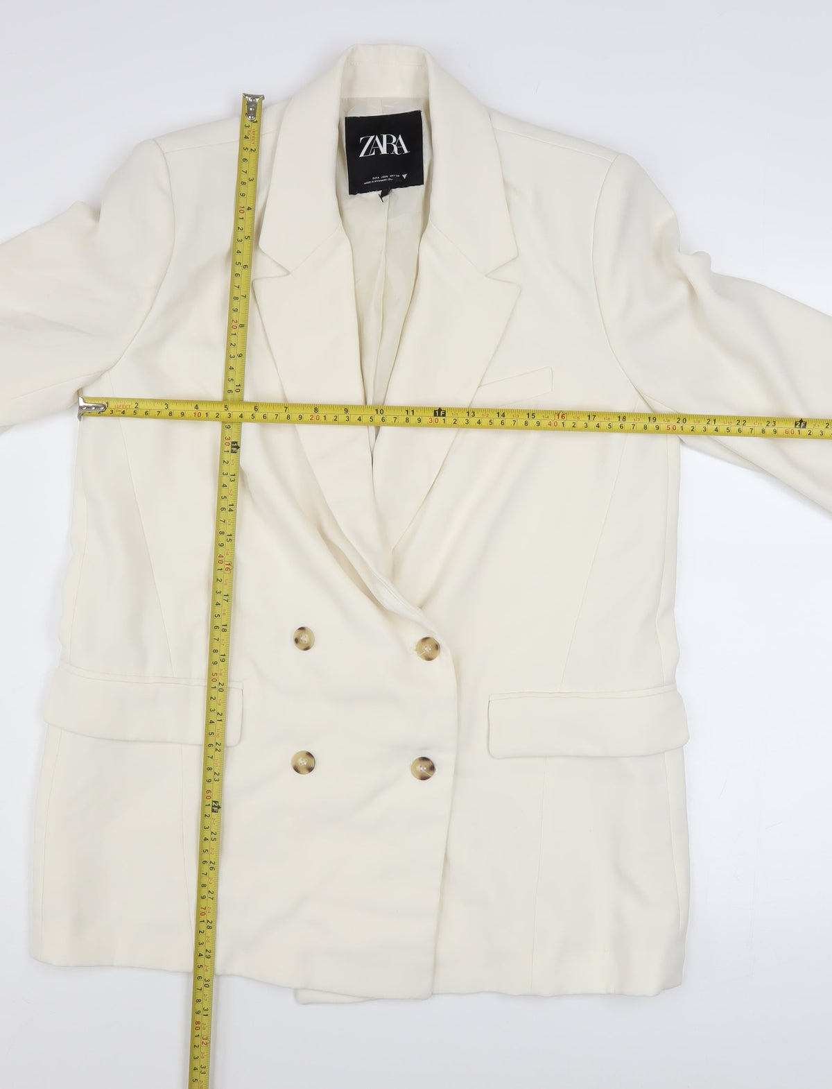 Zara Women’s Ivory Double-Breasted Blazer Jacket L Tailored Workwear