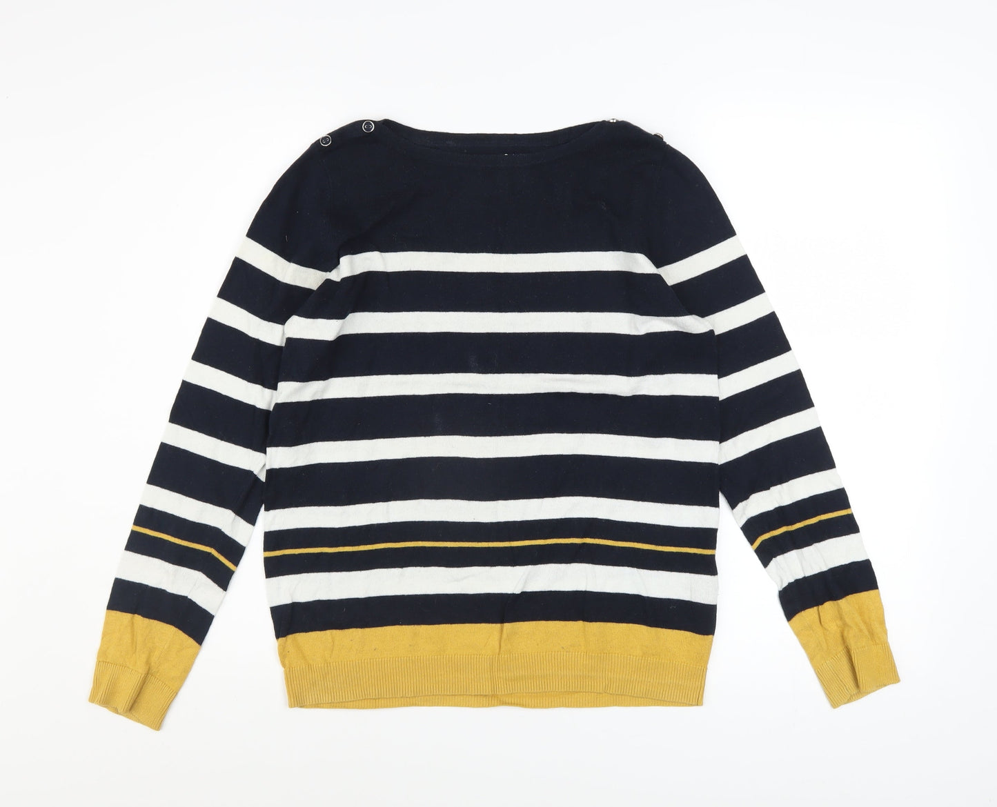 Maine New England Women’s Blue Striped Cotton Boat Neck Jumper Size 10
