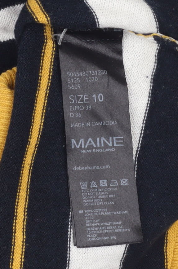 Maine New England Women’s Blue Striped Cotton Boat Neck Jumper Size 10