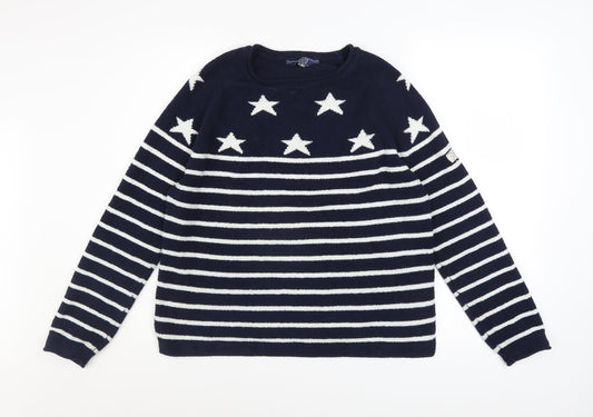 Joules Women's Navy White Star Stripe Pullover Sweatshirt Size 12
