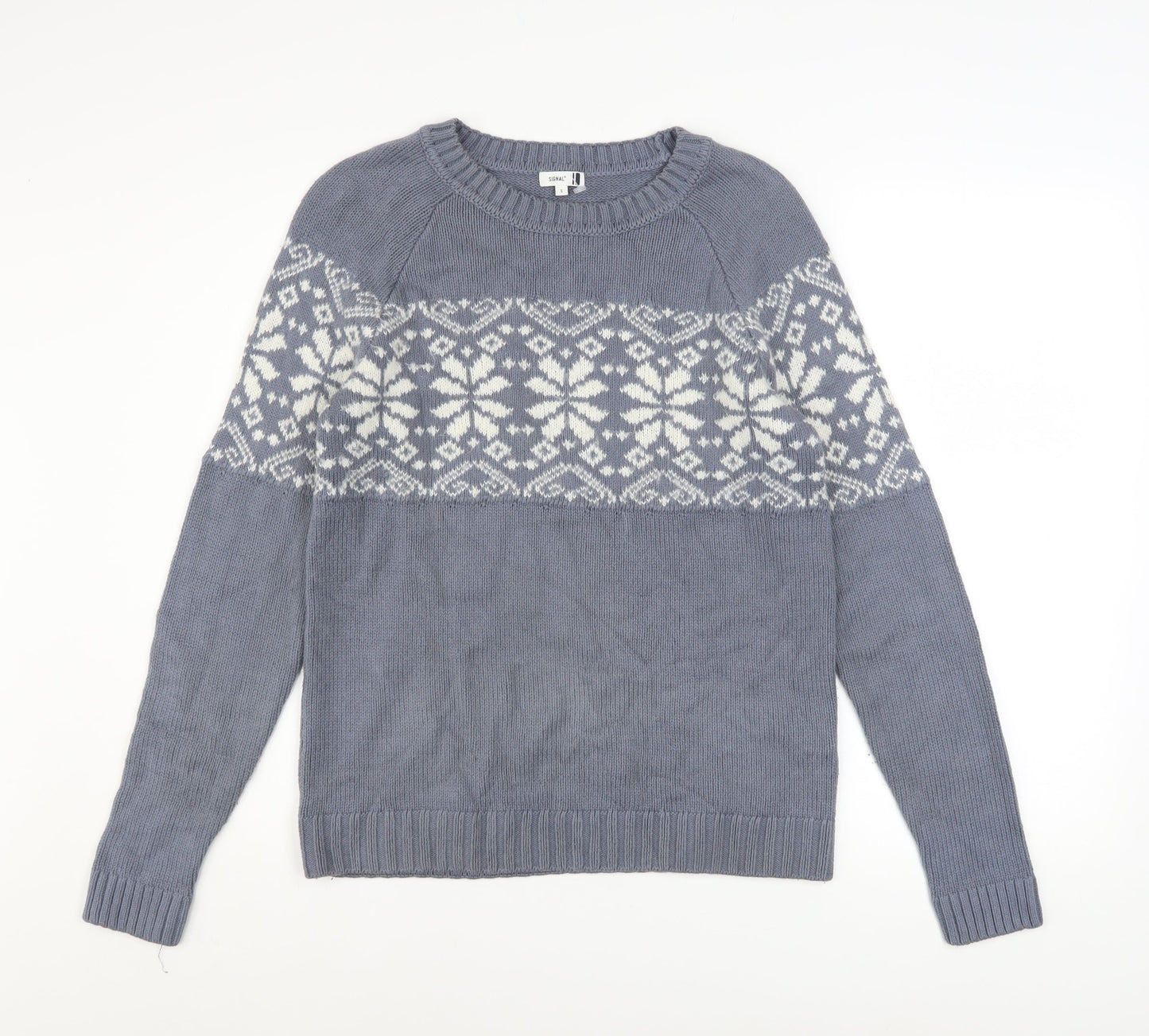 Signal Men's Grey Fair Isle Knit Jumper Size S Winter Pullover