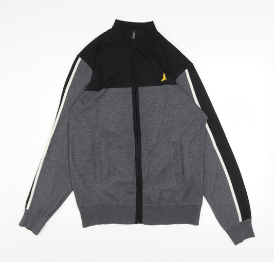 Brave Soul Men's Grey & Black Track Jacket M Full Zip Polyester