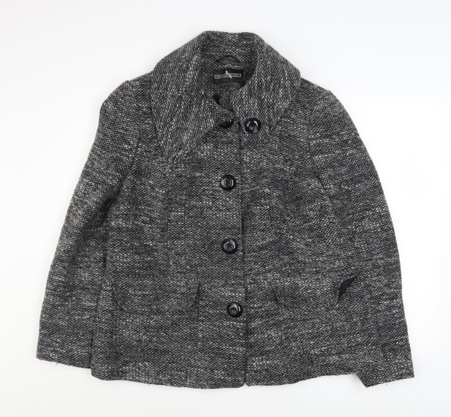 BHS Women’s Grey Wool Blend Button Up Mid-Length Overcoat Size 18