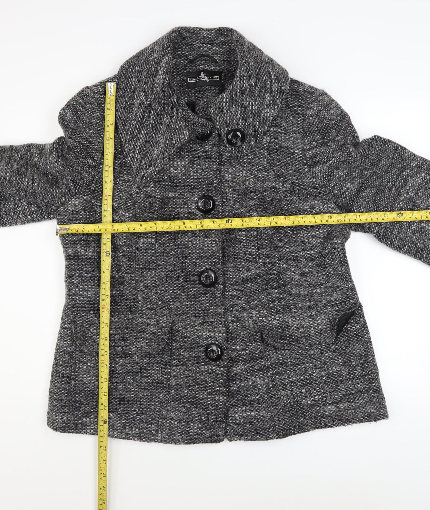 BHS Women’s Grey Wool Blend Button Up Mid-Length Overcoat Size 18