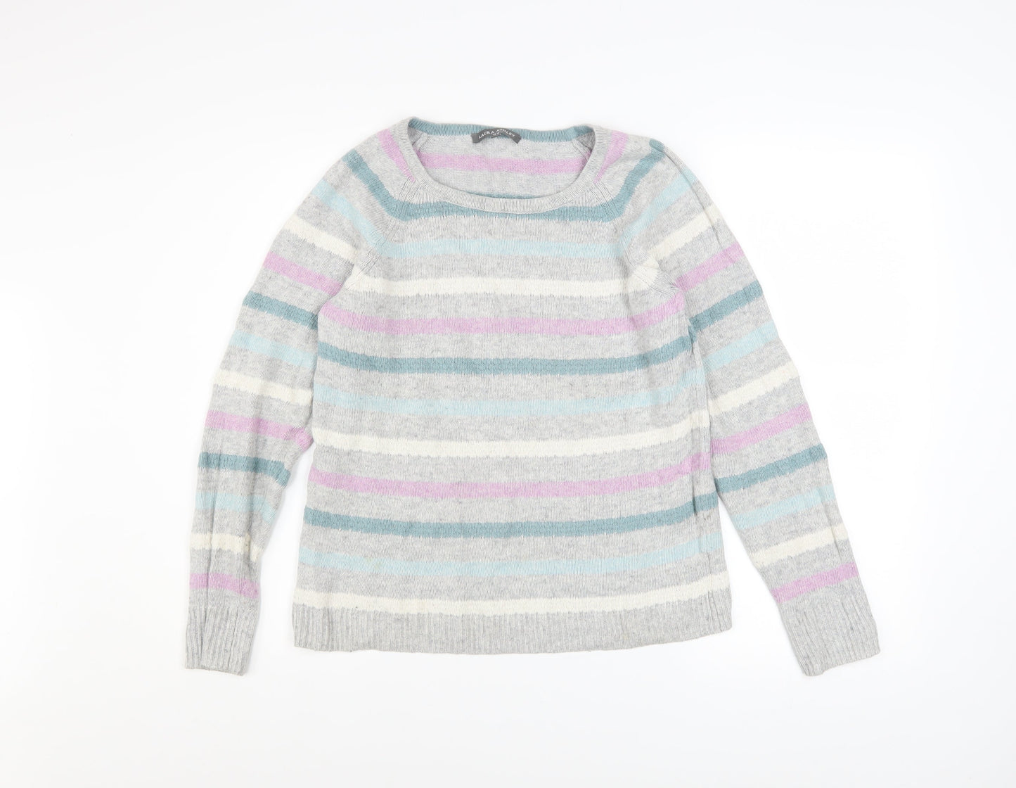 Laura Ashley Women’s Multicoloured Striped Crew Neck Jumper Size 12