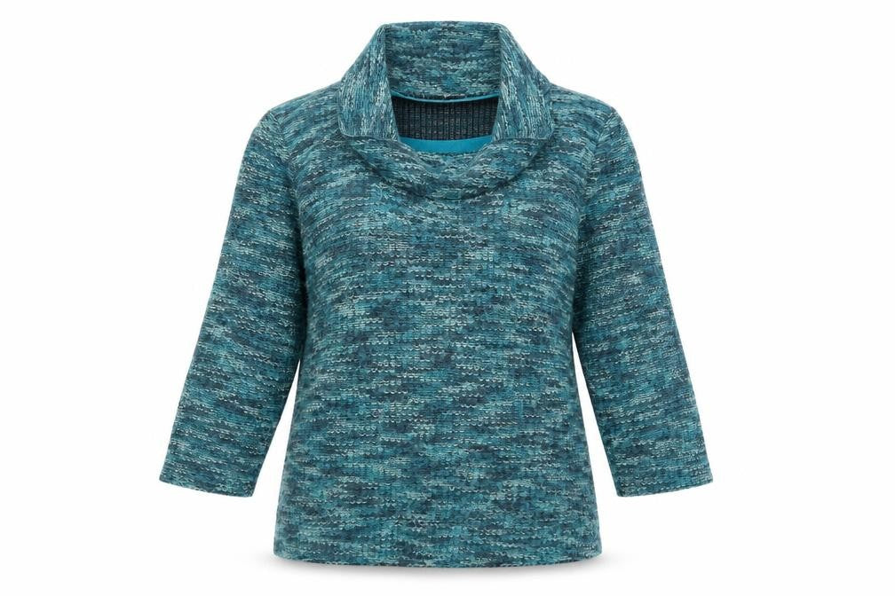 Klass Collection Women’s Blue Cowl Neck Knit 3/4 Sleeve Jumper Size M