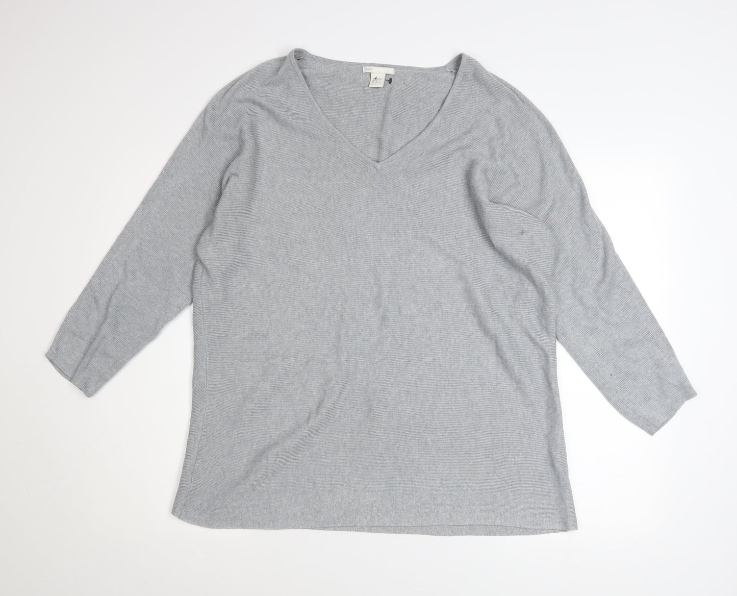 H&M Women Grey V-Neck Long Sleeve Pullover Jumper Size 12
