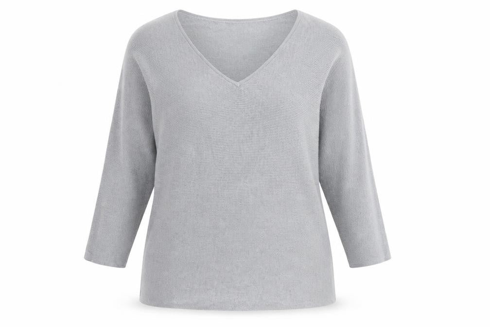 H&M Women Grey V-Neck Long Sleeve Pullover Jumper Size 12
