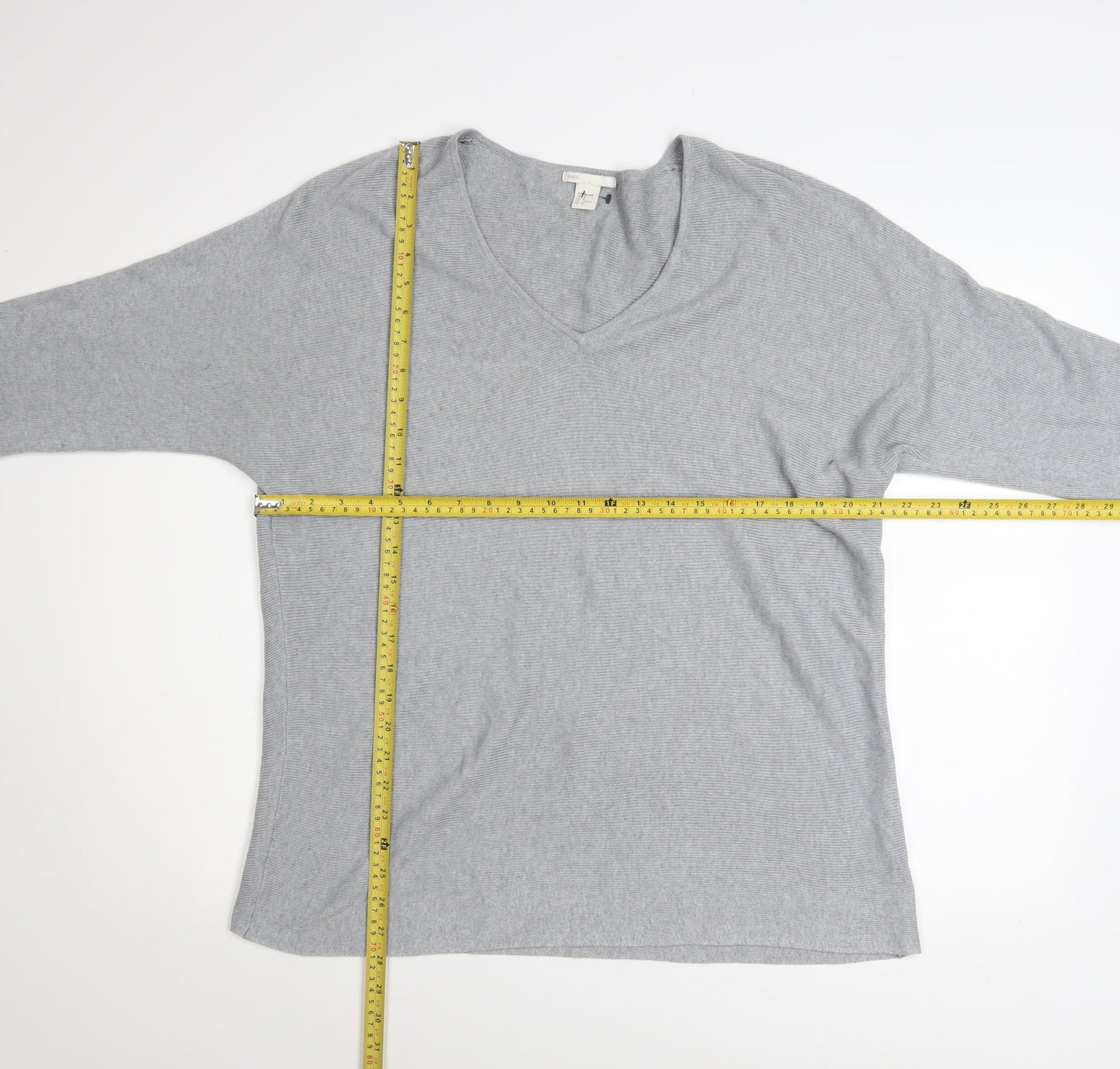 H&M Women Grey V-Neck Long Sleeve Pullover Jumper Size 12