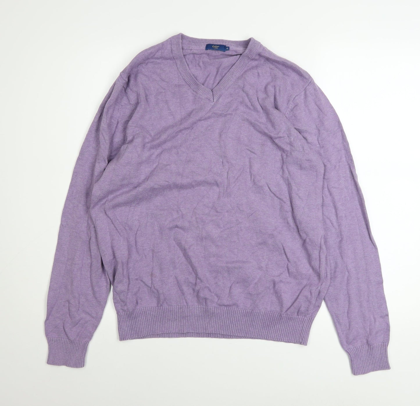 Cotton Traders Men's Purple V-Neck Cotton Jumper M