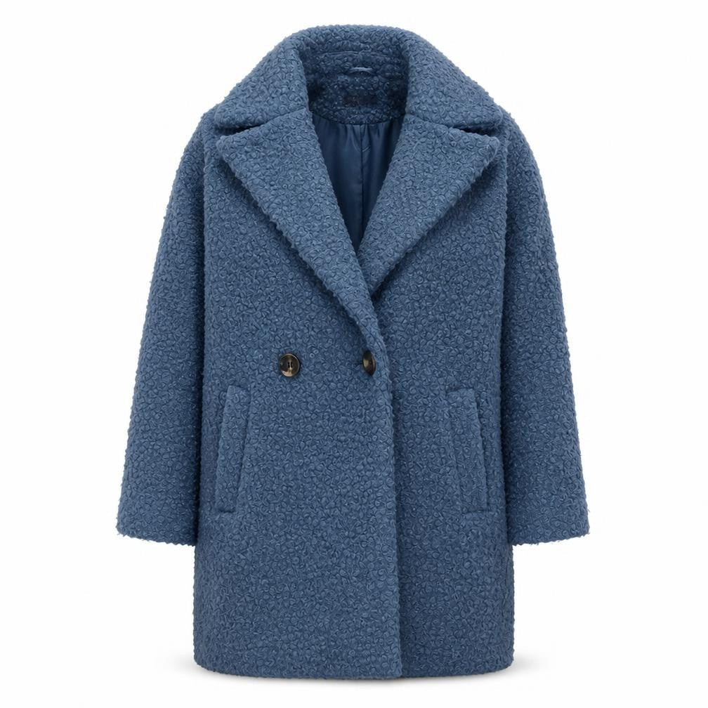 Primark Women Blue Mid-Length Overcoat Size 6 Polyester Lined Button