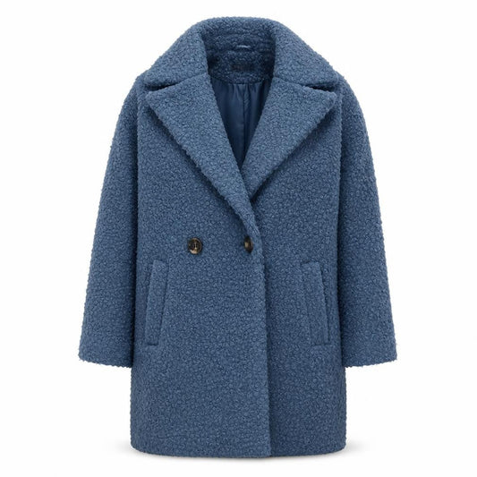 Primark Women Blue Mid-Length Overcoat Size 6 Polyester Lined Button