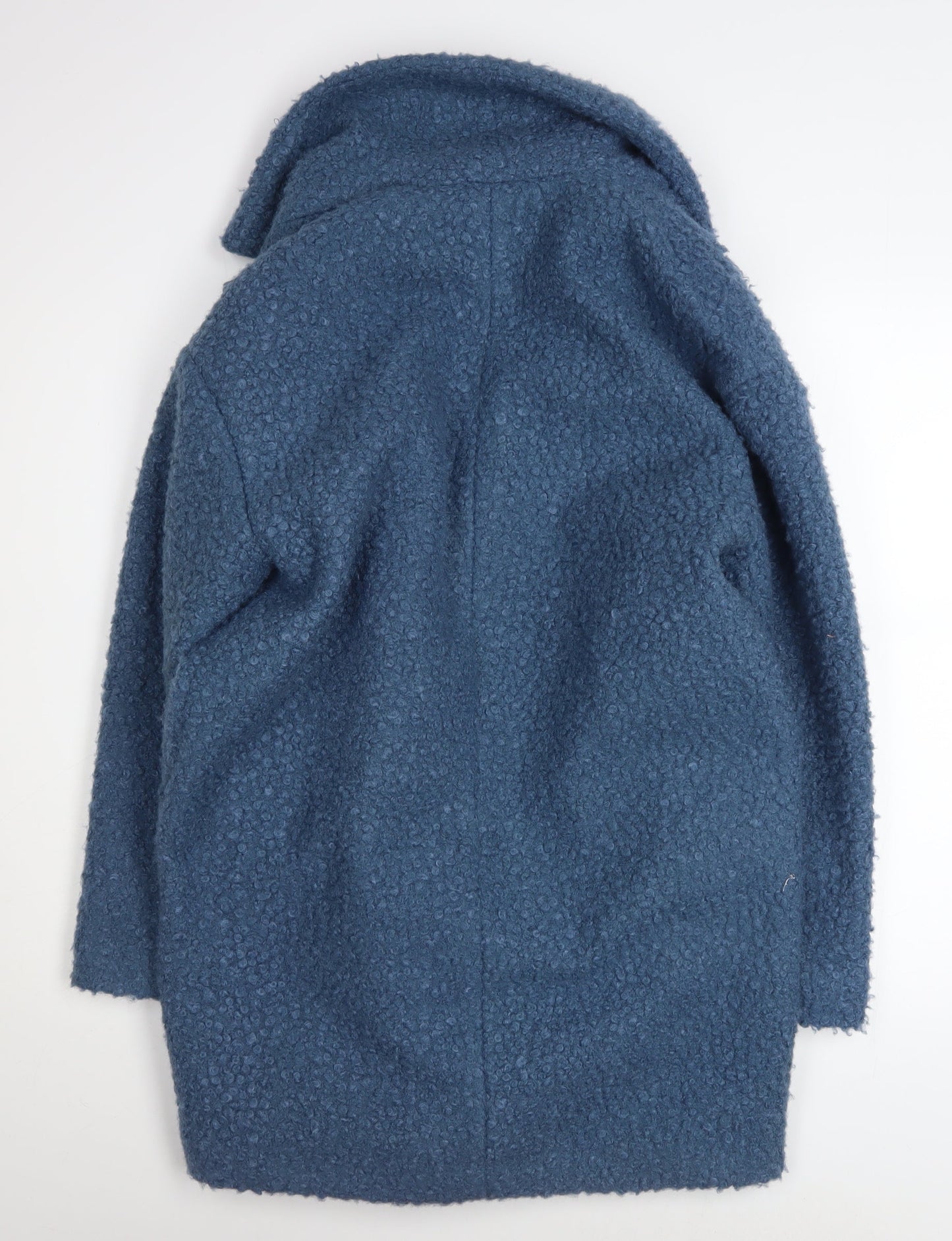Primark Women Blue Mid-Length Overcoat Size 6 Polyester Lined Button