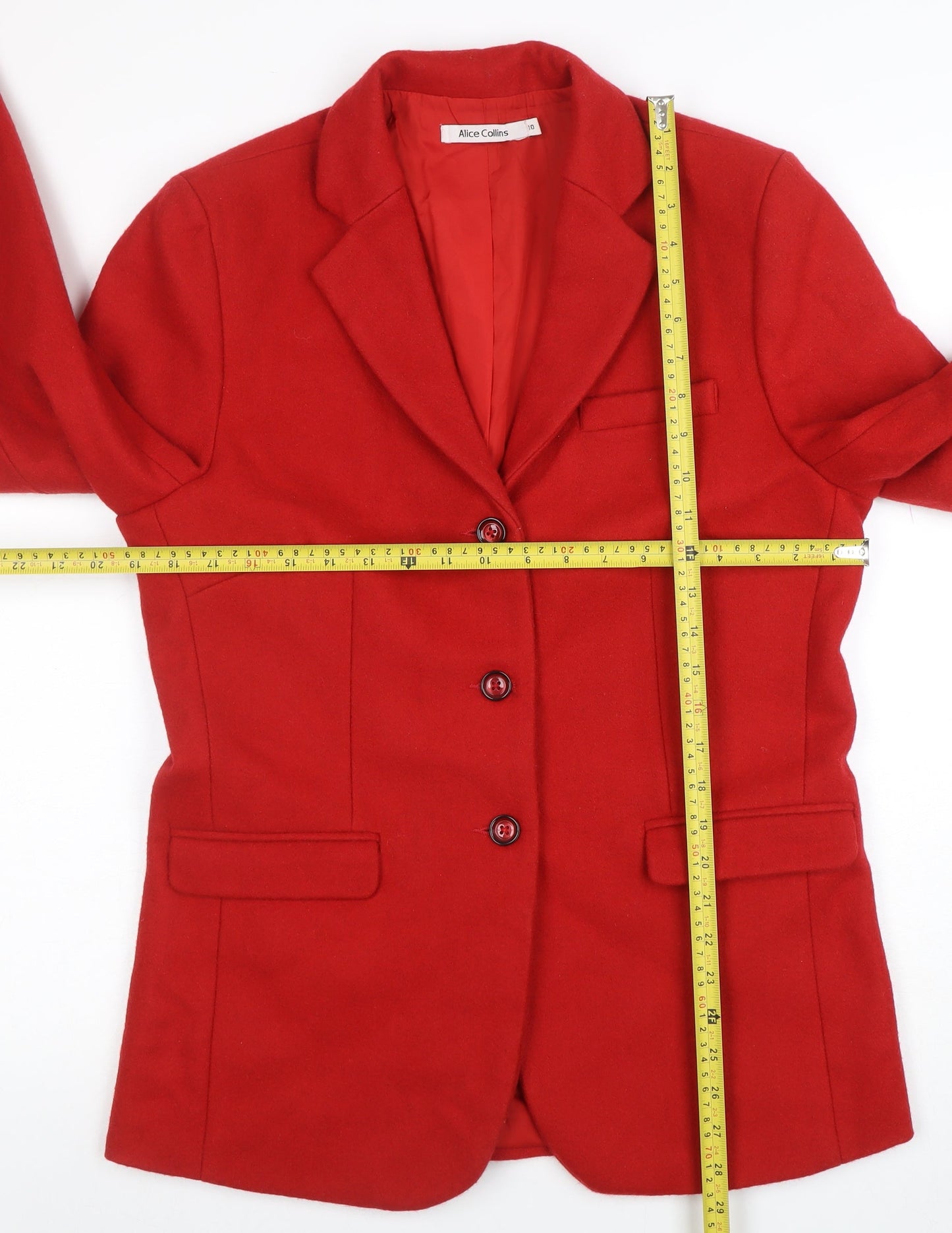 Alice Collins Women's Red Wool Blend Single-Breasted Blazer Size 12