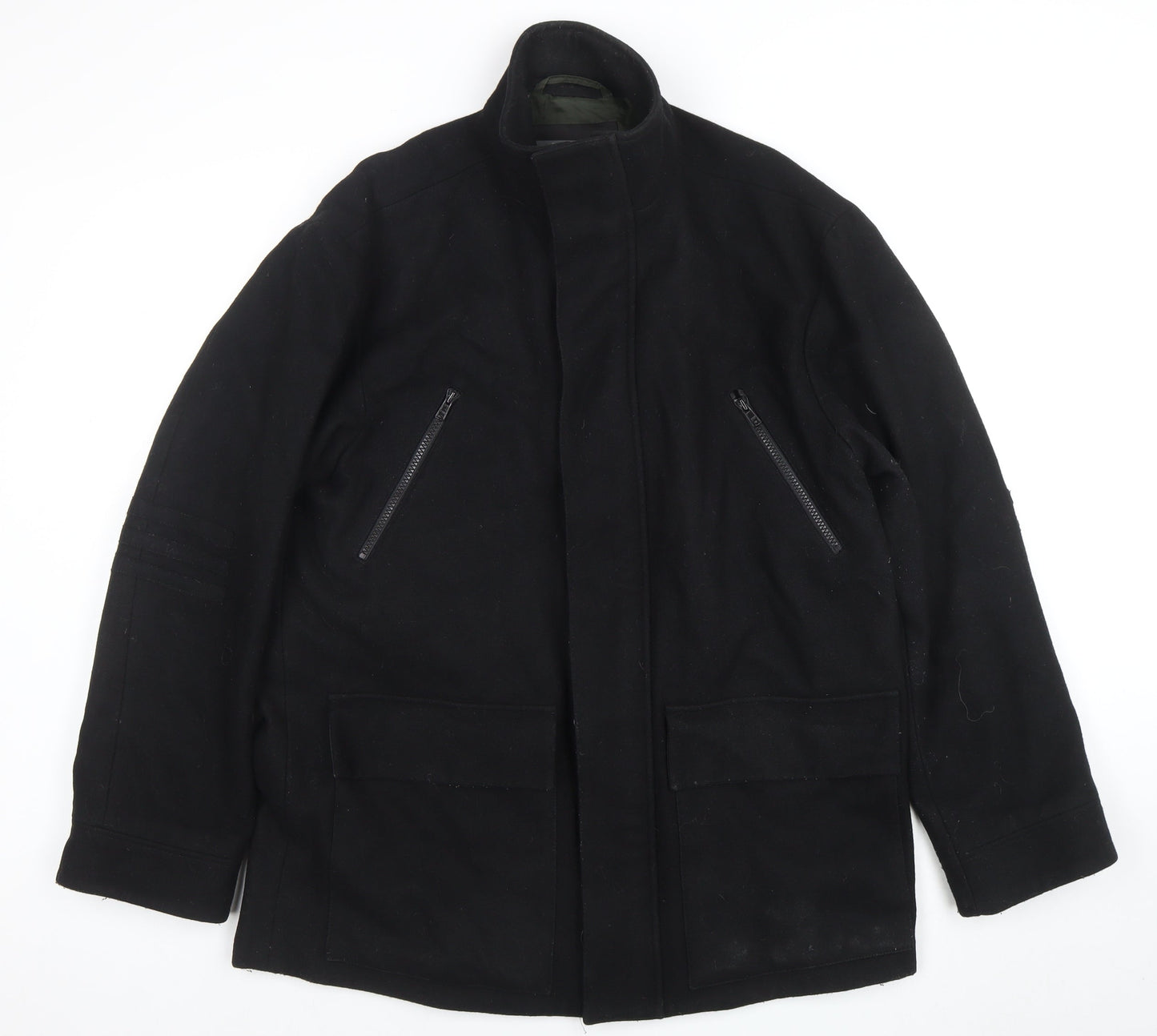 River Island Men's Black Wool Blend Mid-Length Coat M