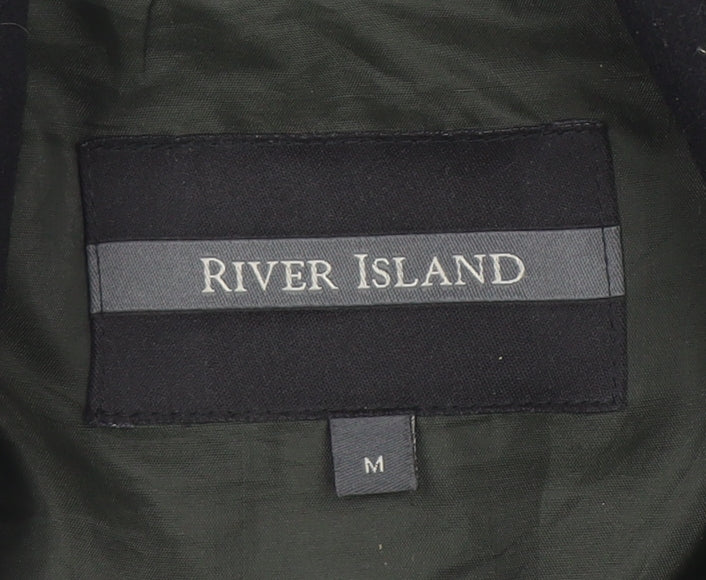 River Island Men's Black Wool Blend Mid-Length Coat M