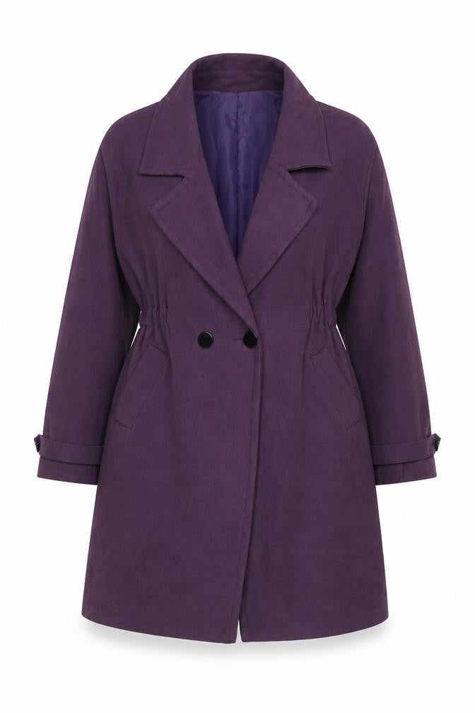 Leazie Women's Purple Cotton Blend Mid-Length Overcoat L