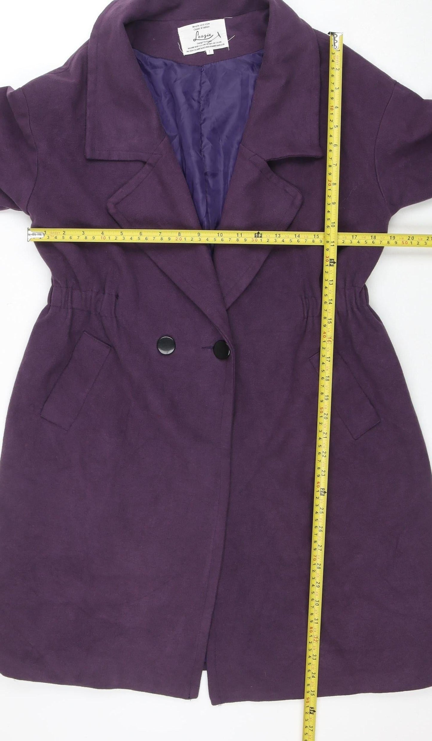 Leazie Women's Purple Cotton Blend Mid-Length Overcoat L
