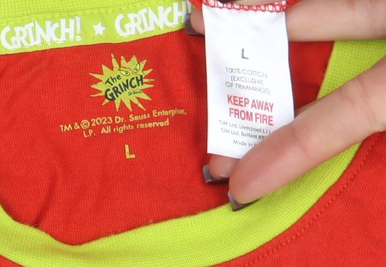 Women’s The Grinch Christmas Pyjama Set Red Green L Long Sleeve Cotton
