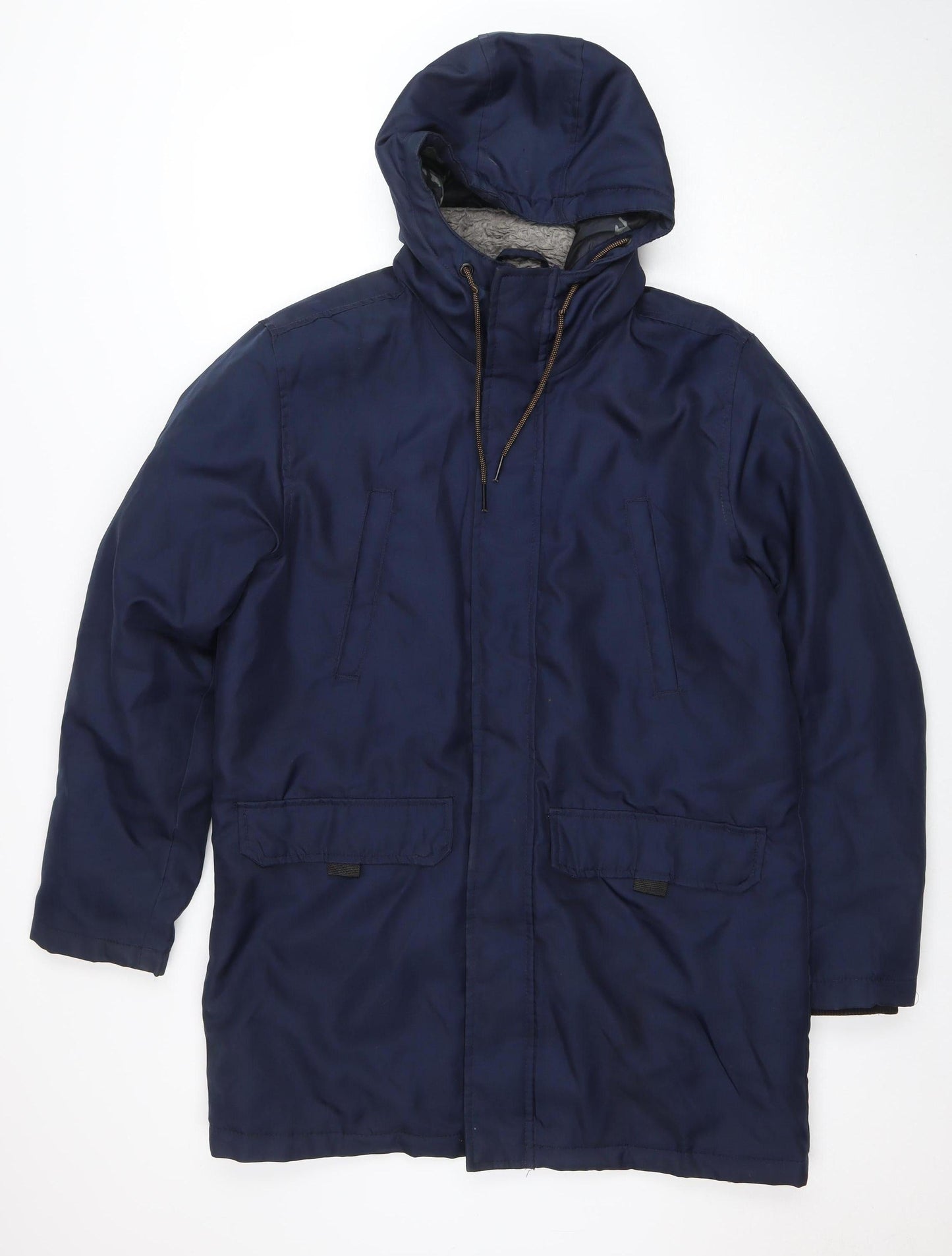 Avenue Men’s Blue Hooded Parka Jacket Size S Polyester Winter Coat