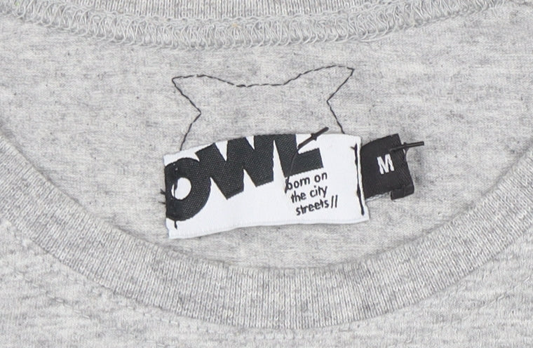 Owl Men's Grey Cotton Crew Neck Short Sleeve T-Shirt M