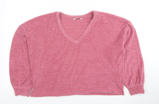 Marks and Spencer Womens Pink V-Neck Relaxed Knit Jumper Size M