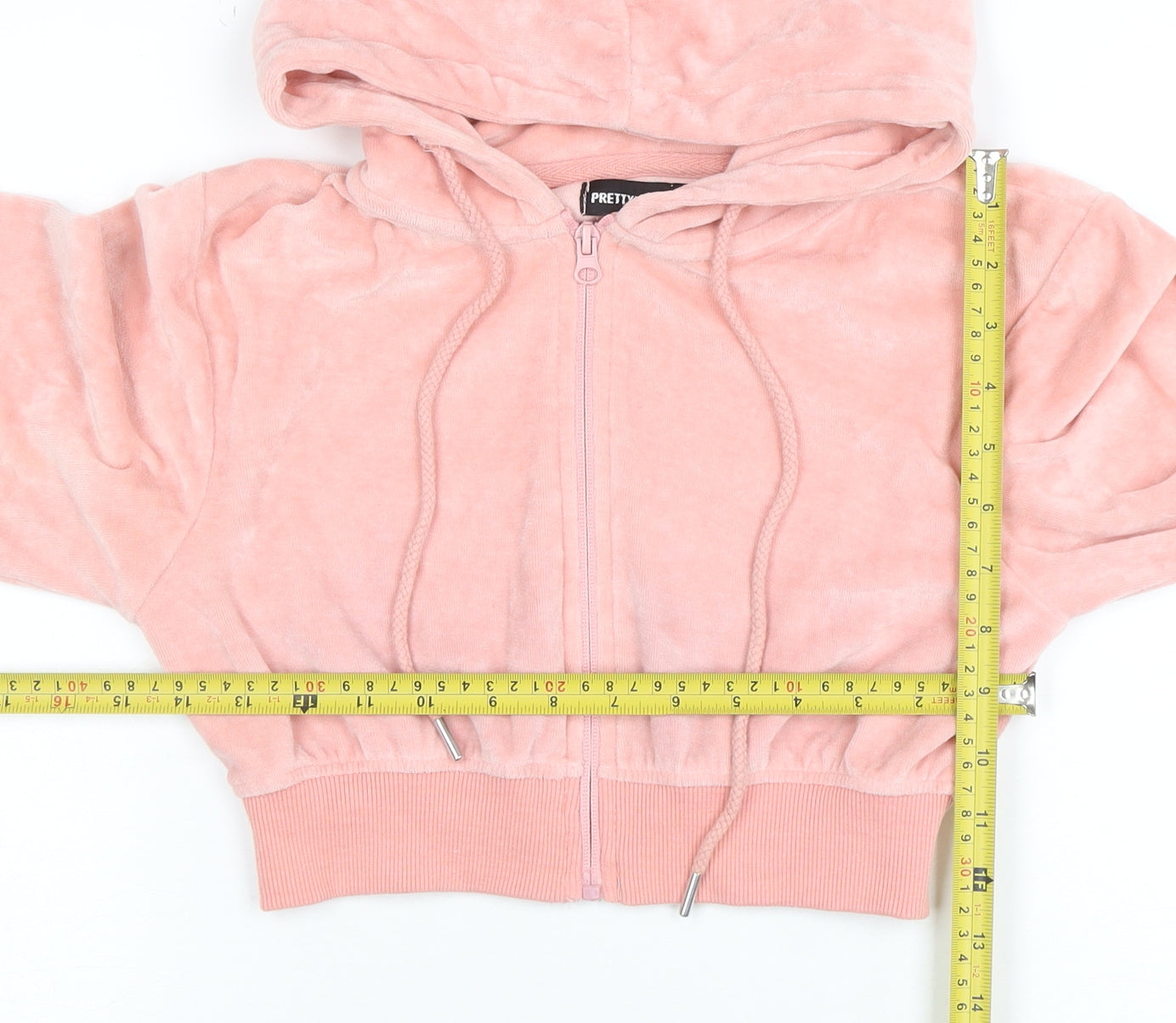PrettyLittleThing Womens Pink Full Zip Velour Hoodie UK 8