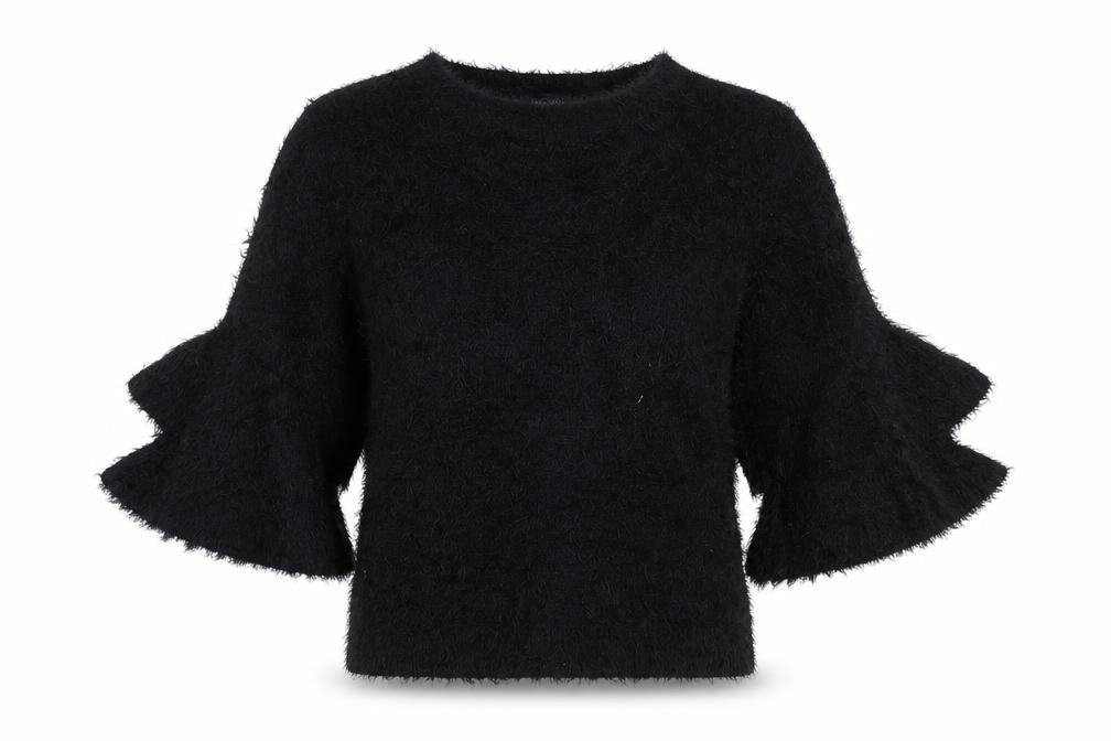 New Look Women's Black Flared Sleeve Fuzzy Pullover Jumper Size M