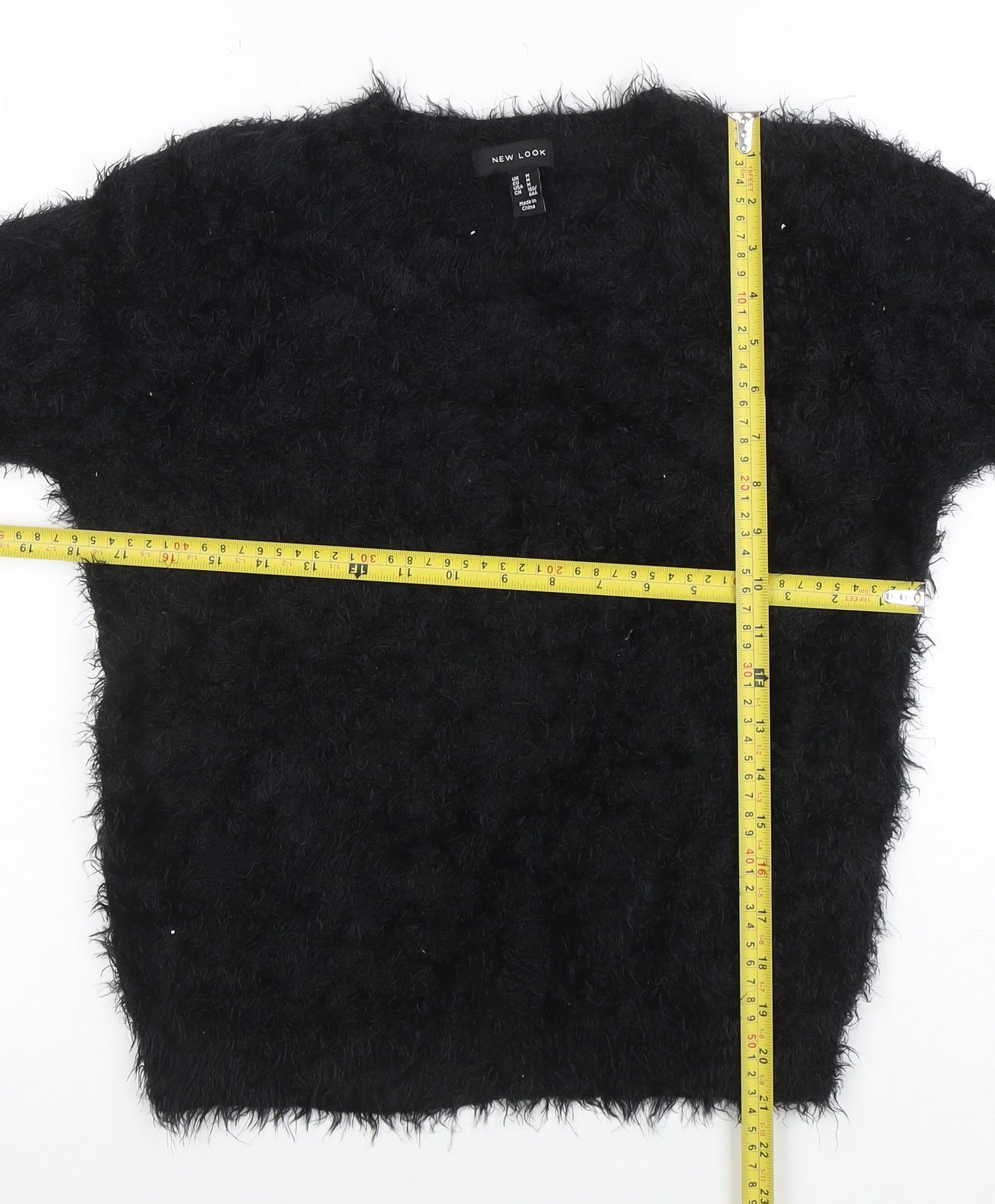 New Look Women's Black Flared Sleeve Fuzzy Pullover Jumper Size M