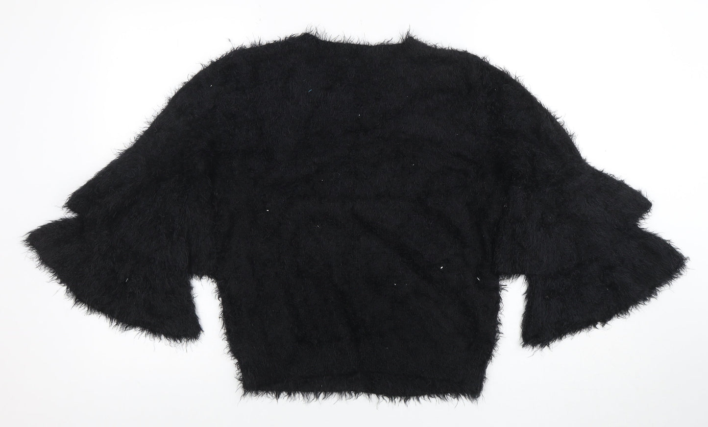 New Look Women's Black Flared Sleeve Fuzzy Pullover Jumper Size M