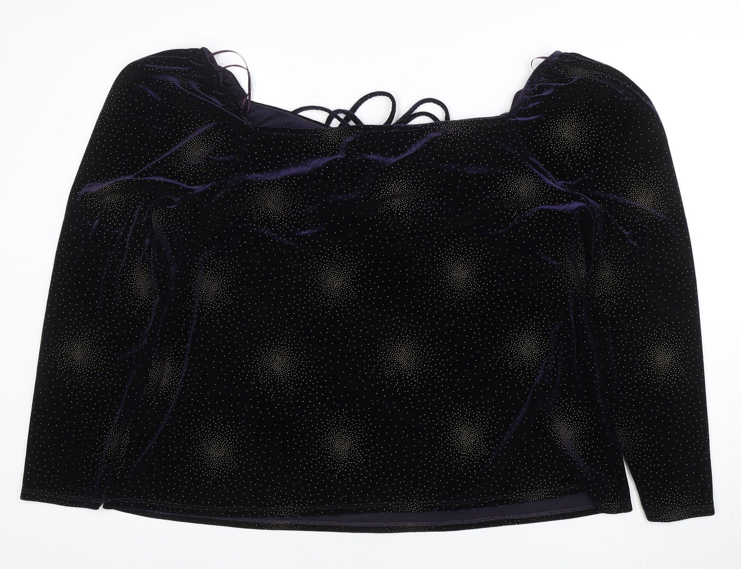 Monsoon Womens Purple Velvet Glitter Blouse 2XL Long Sleeve Square Neck