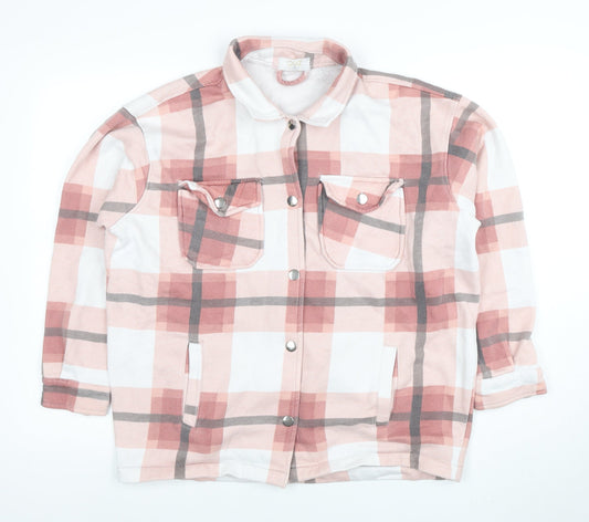 Zino Women Pink Check Cotton Blend Jacket Size S Casual