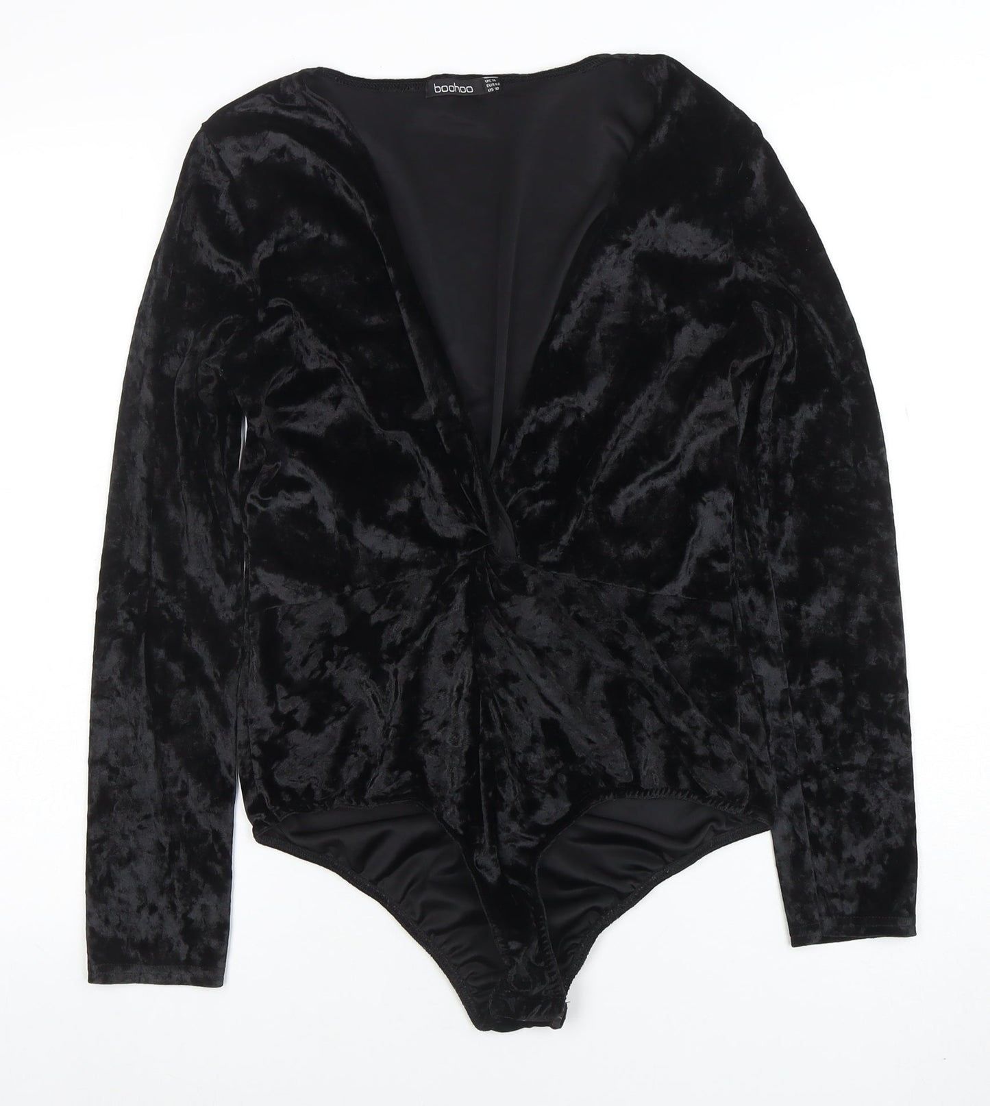 Boohoo Womens Black Velvet Long Sleeve Bodysuit UK14