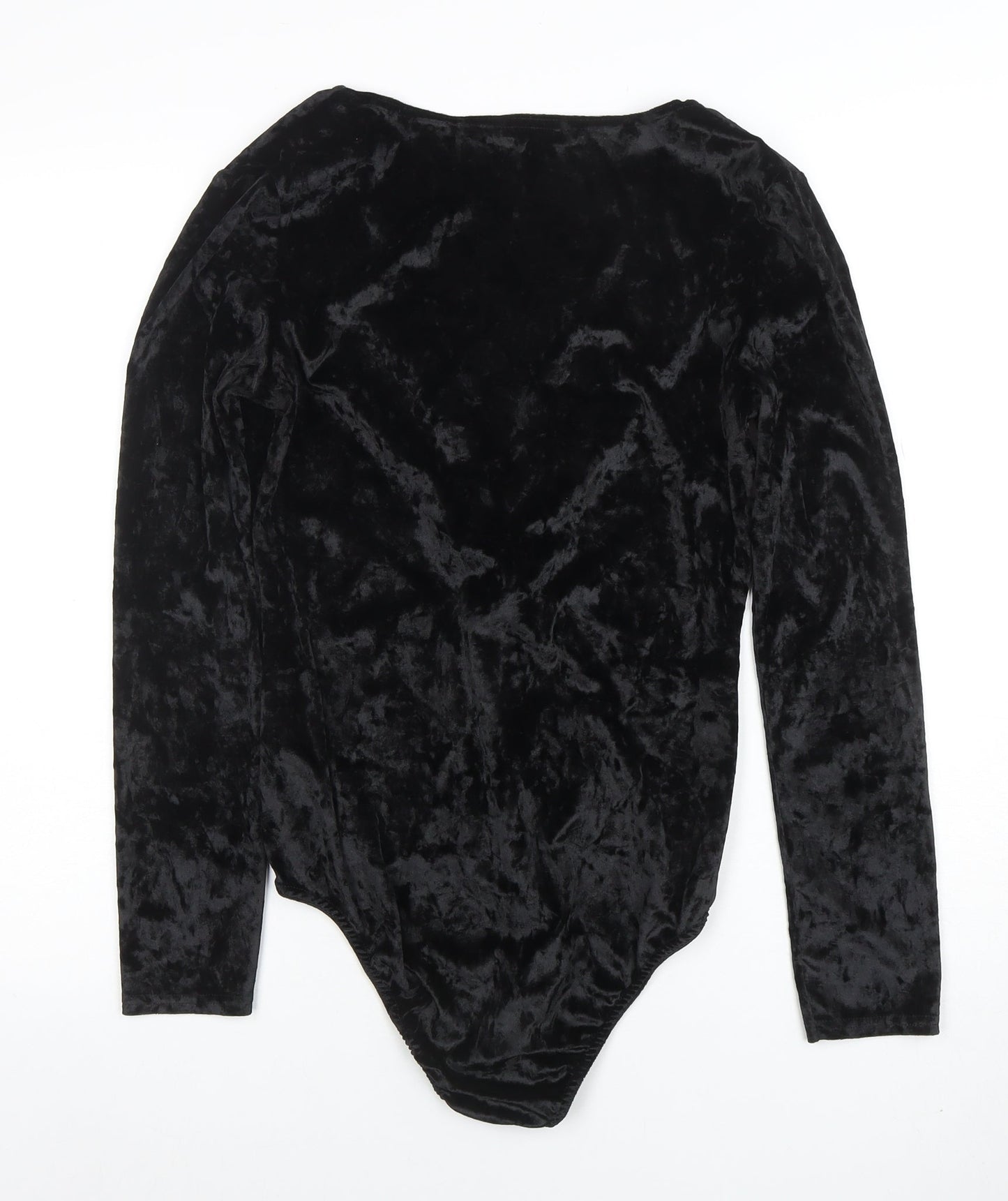 Boohoo Womens Black Velvet Long Sleeve Bodysuit UK14