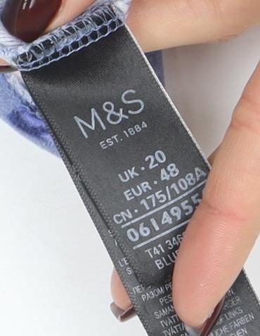 Marks and Spencer Women's Blue Floral Jersey 3/4 Sleeve T-Shirt Size 20